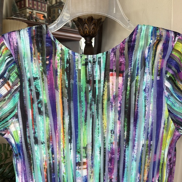 Vintage Peck & Peck Petite Colorful Crinkle Pleated Top 3/4 Sleeve Blouse Office - Picture 7 of 11